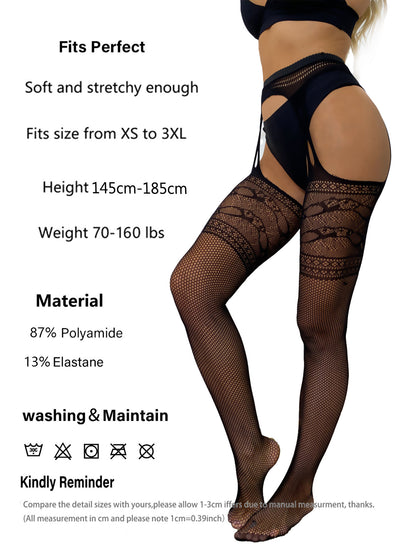 Sexy Hollow Suspender Bow Fishing Net Integrated High Tube Knee Stockings