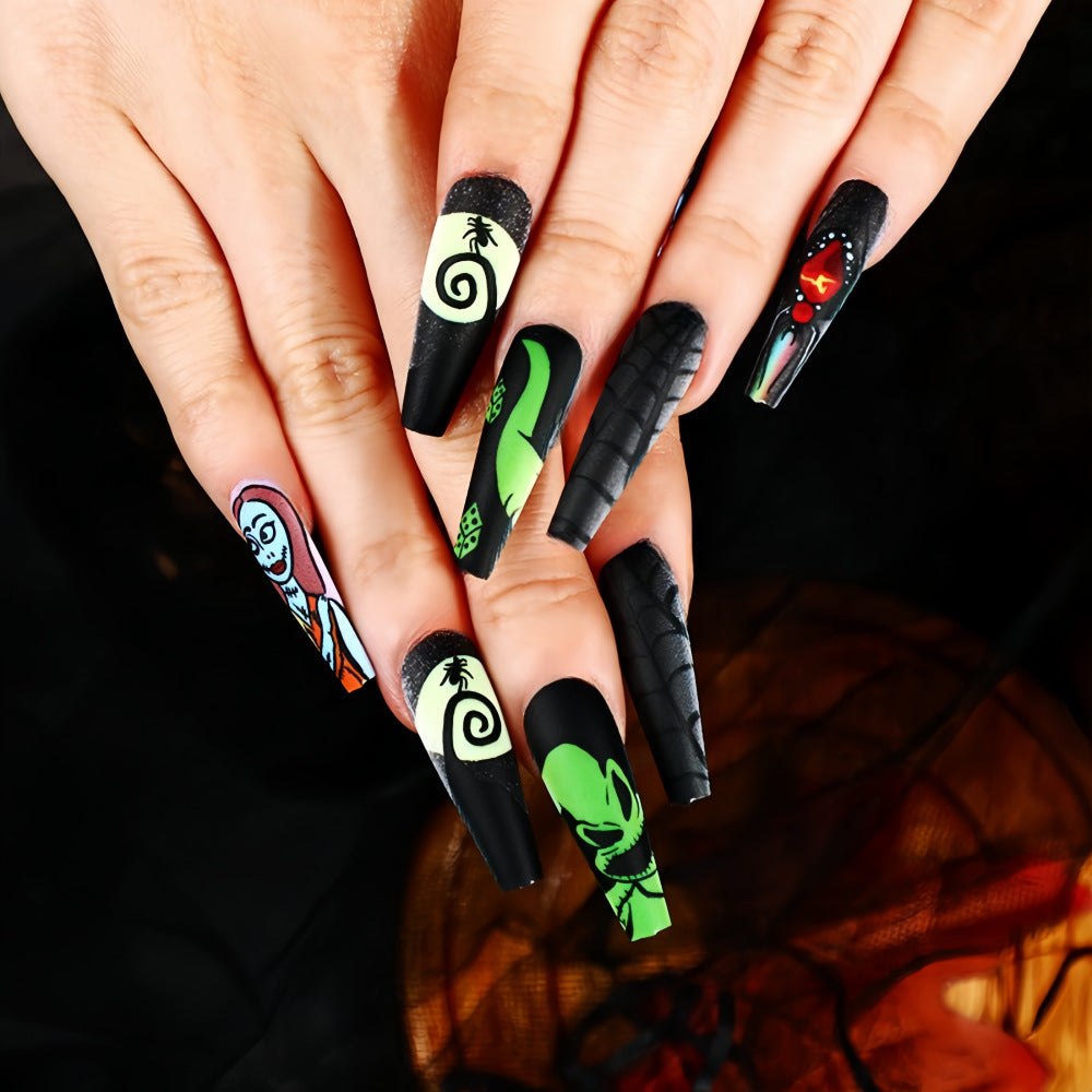 No-Diamond Ins-Style 24-Piece Halloween Spider Bride Press-On Nails