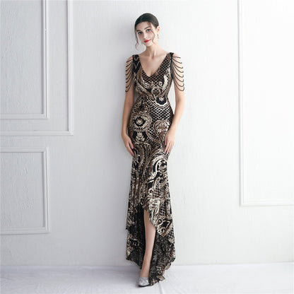 Big Flowy Fabric and Intricate Embroidery Elegant and Sensual Evening Dress