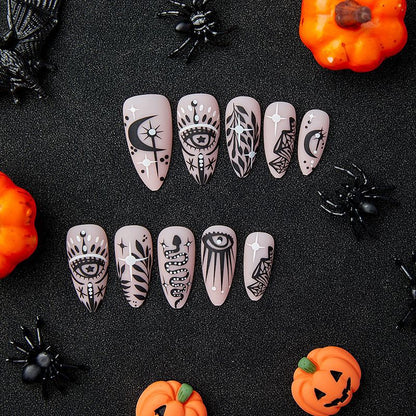 Almond Nails Black Totem Wearable Big Eye Diamond Moon Euro Halloween Ins Style