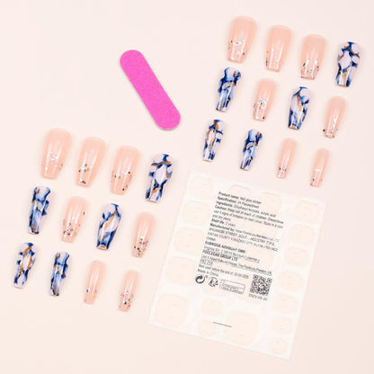 New FashionBlue Marble Mid-Length Flash Nails - Stylish and Trendy-homeunderwear