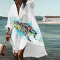 Summer Loose Fit Bohemian Print Turn-down Collar Long Sleeve Dress