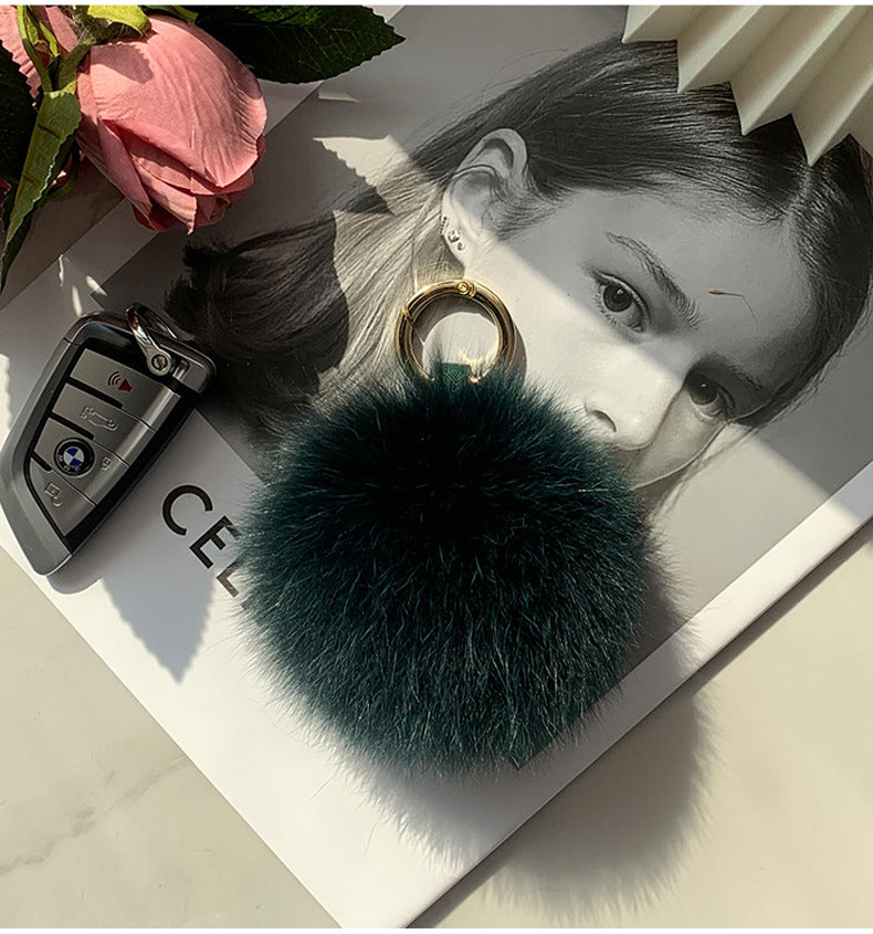 Fox Fur Pom Pom Keychain & Car Charm - Small Size