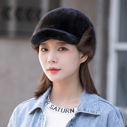 Warm Mink Fur Ear Flap Baseball Cap - Stylish Winter Accessory