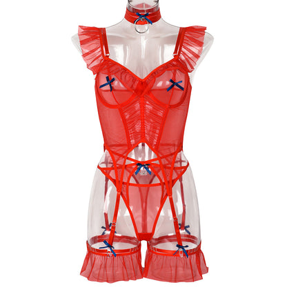 Mesh Spliced Fishbone 4-piece Bodysuit