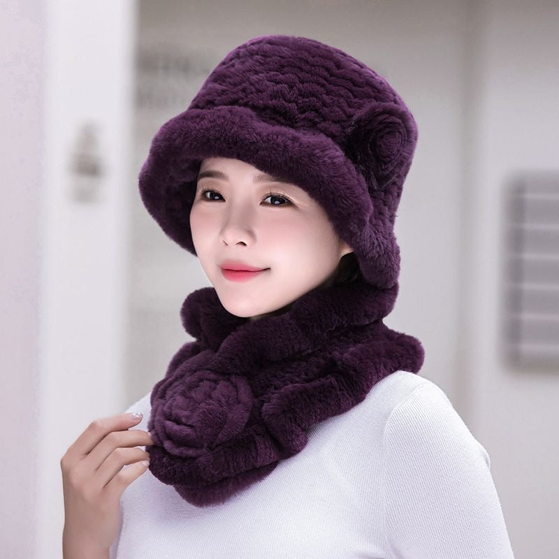 Winter Real Rabbit Fur Hat & Scarf Set - Warm & Elegant