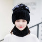 Winter Real Rabbit Fur Hat & Neck Warmer Set