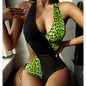 New Leopard Print Halter Hollow Out One-Piece Swimsuit-homeunderwear