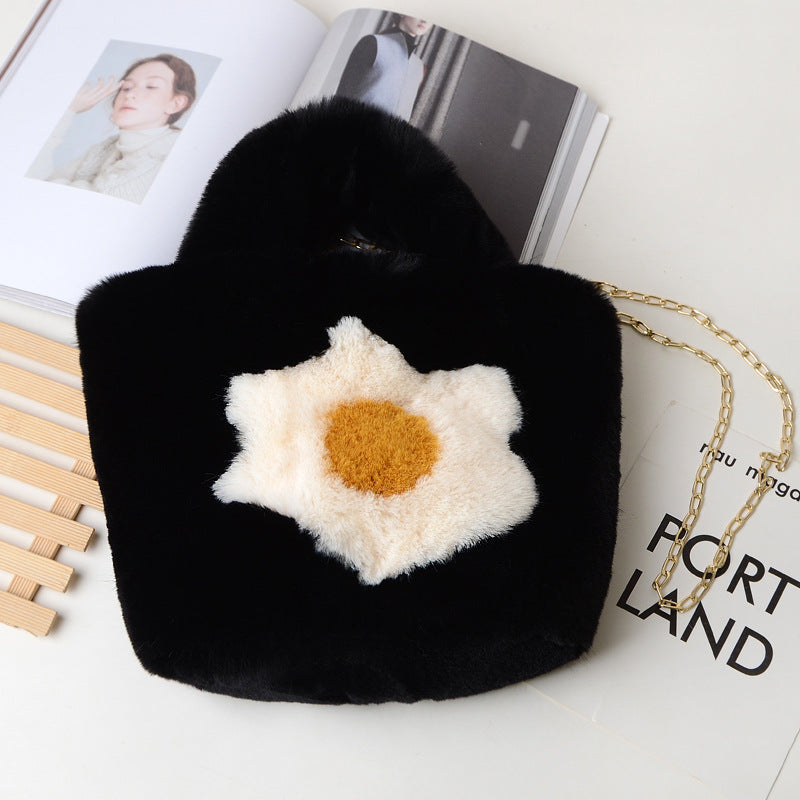 Cute Fuzzy Fried Egg Handbag - Winter Shoulder Tote