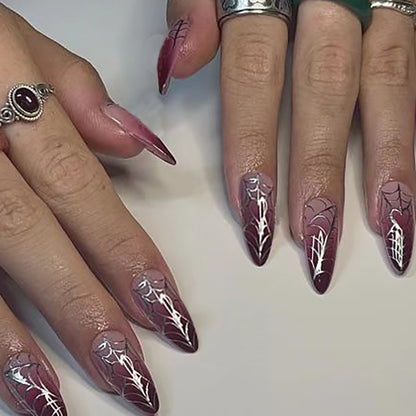 Gradient Purple Spider Web Nail Tips for Halloween