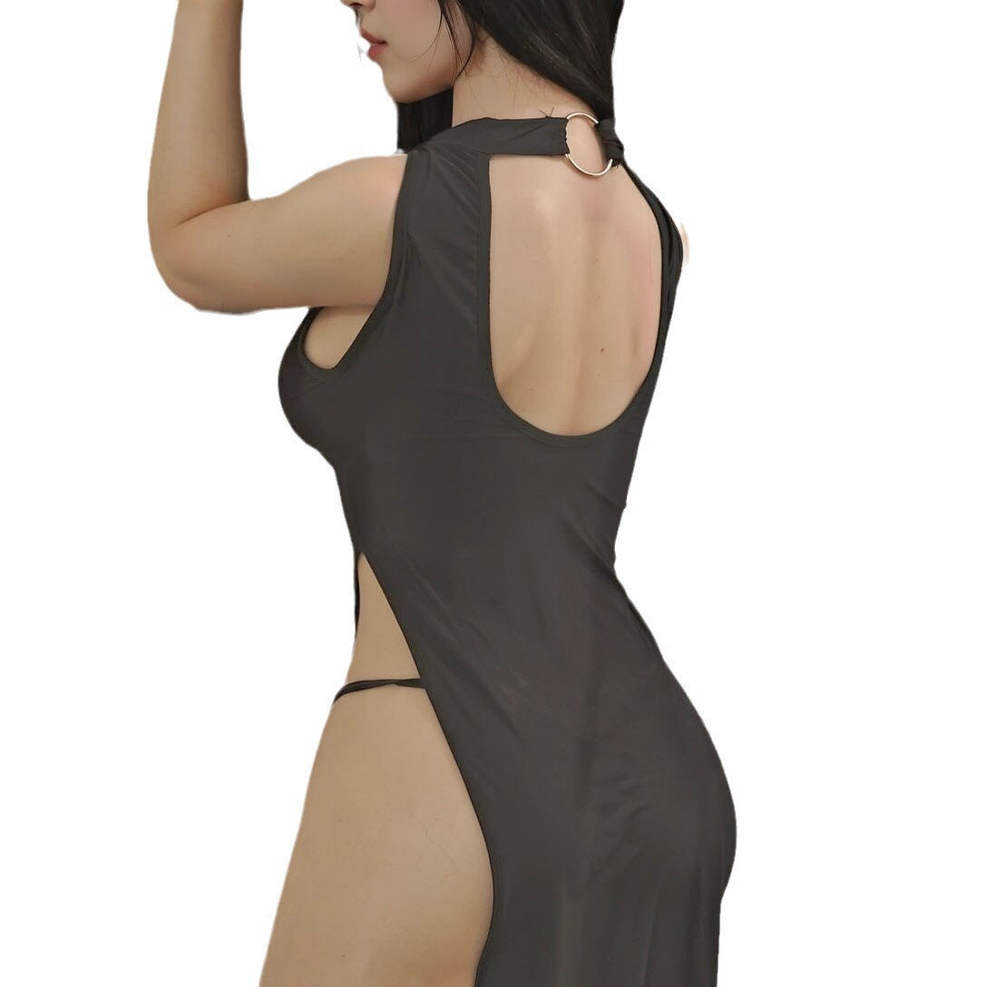 Sexy Backless Nightgown Cheongsam with High - Slit(Complimentary thong underwear)