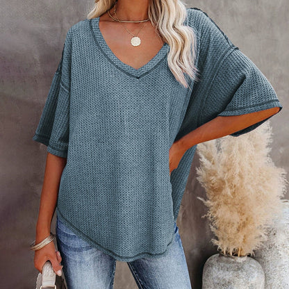 Free Shipping ForDillamon Solid Color Casual Half-Sleeve European and American Style Top