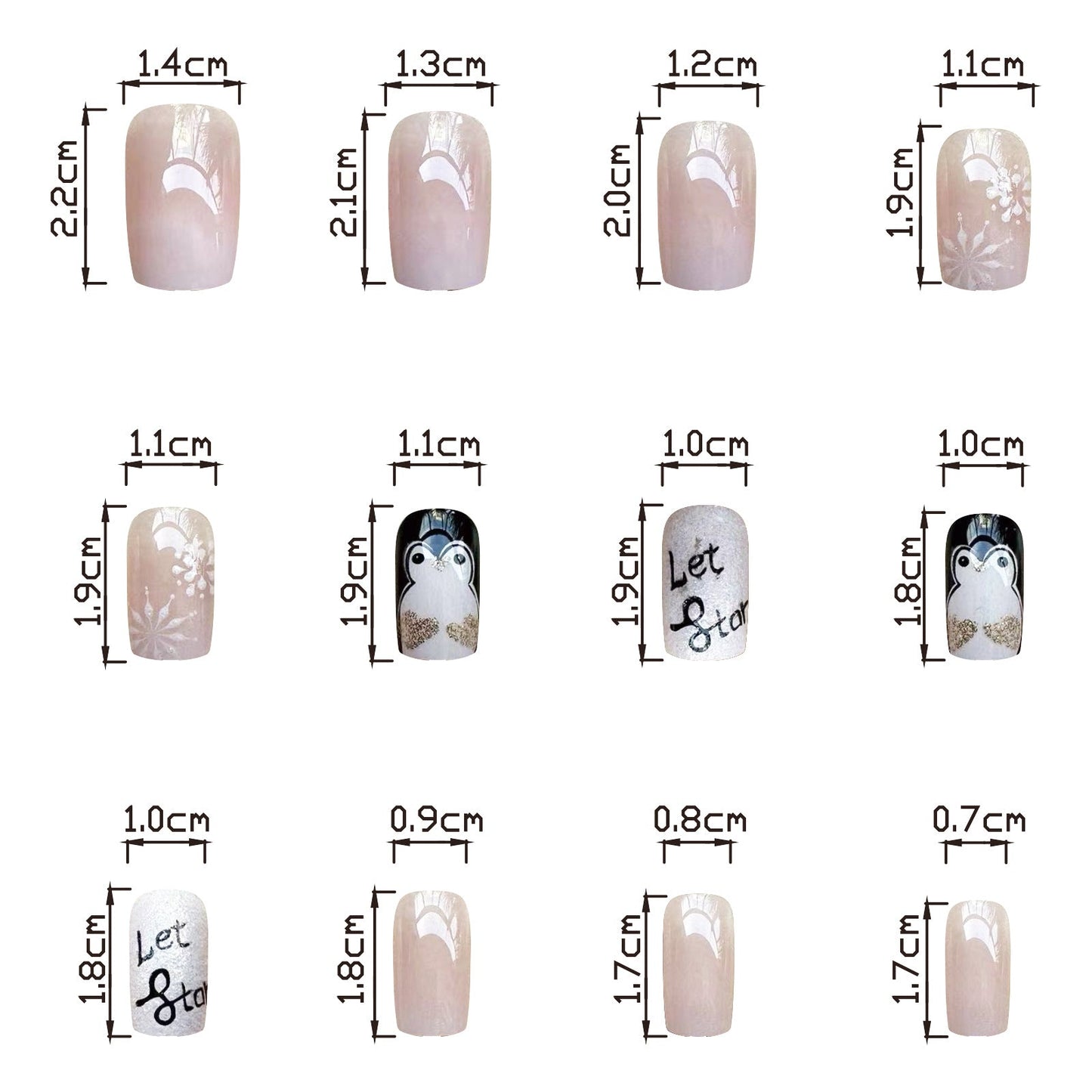 Winter Penguin Glitter Gradient Nails with Snowflakes