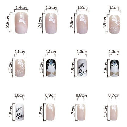 Winter Penguin Glitter Gradient Nails with Snowflakes