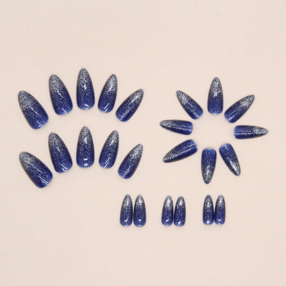 Shiny Galaxy Blue Almond Nails, Summer Cool Style