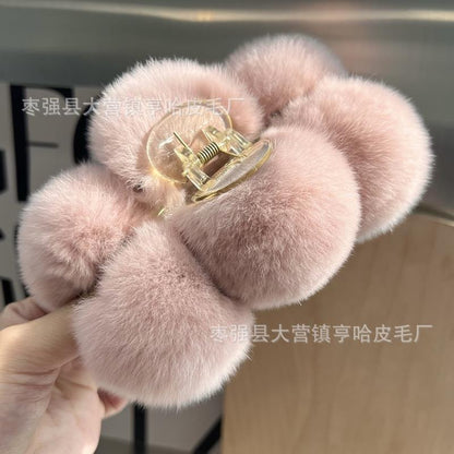 Luxury Real Rabbit Fur Large Hair Claw - Stylish Clip