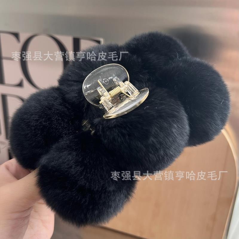 Luxury Real Rabbit Fur Large Hair Claw - Stylish Clip