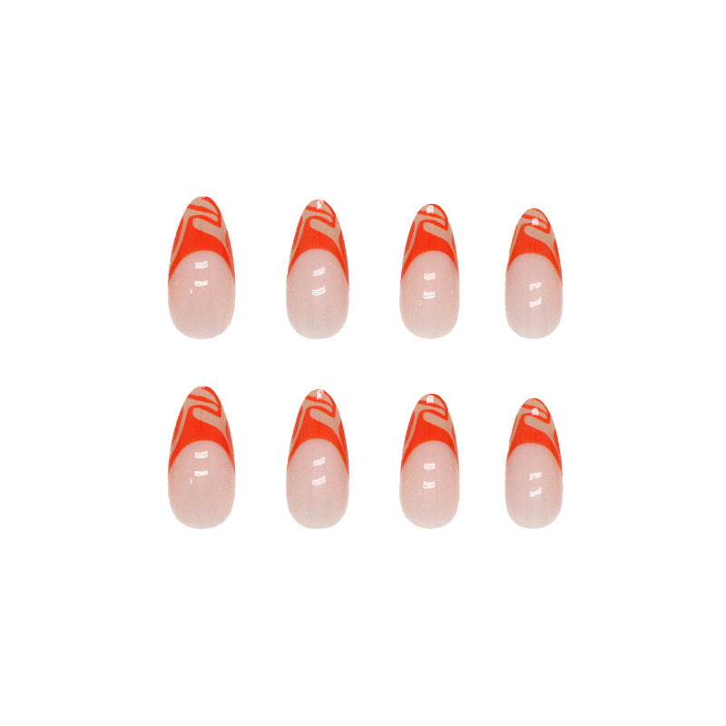 Wearable Nails Euro Ins Style Almond Orange Wave Finished Wholesale Luxe-homeunderwear