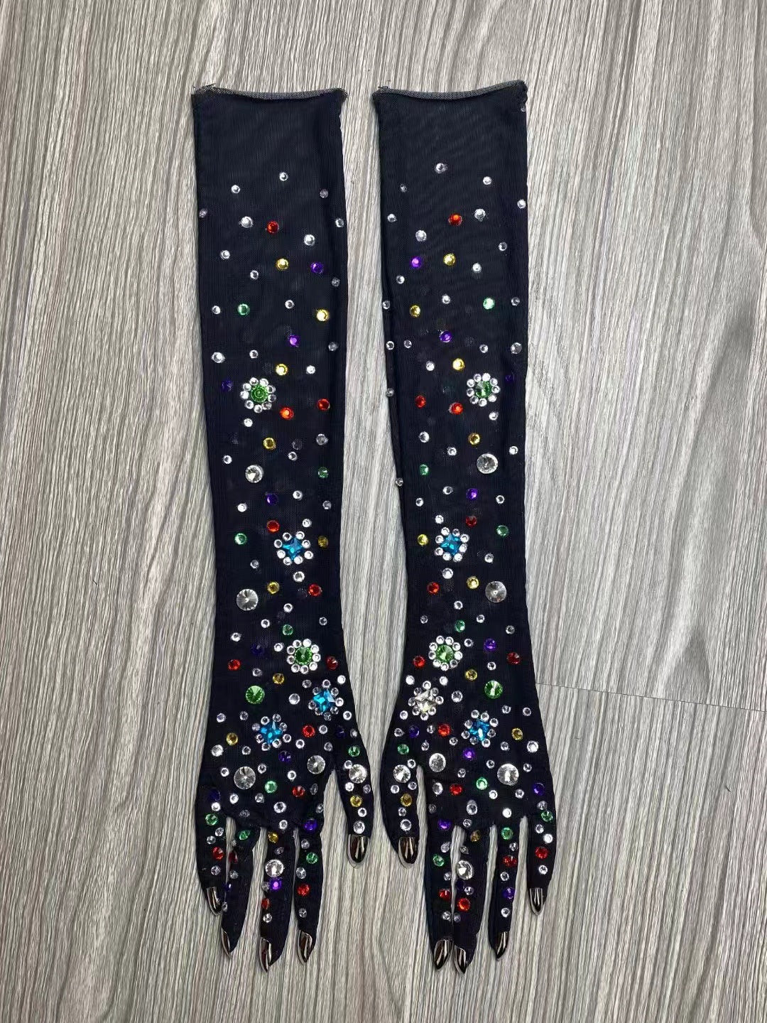 Super Sparkly Colorful Rhinestone Gloves