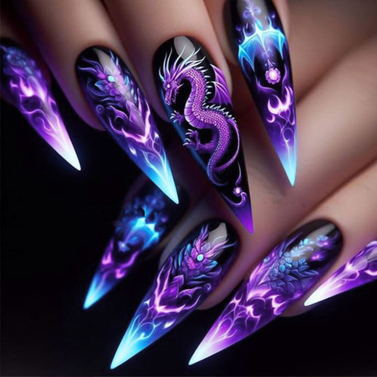 New FashionINS Style Gradient Dragon Pattern Nail Tips-homeunderwear