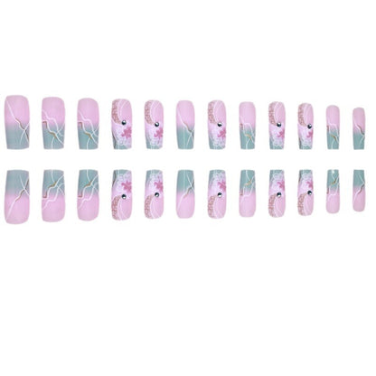 New FashionOmbre Flower Square Nails - Pre-Made, Stylish, and Glamorous-homeunderwear