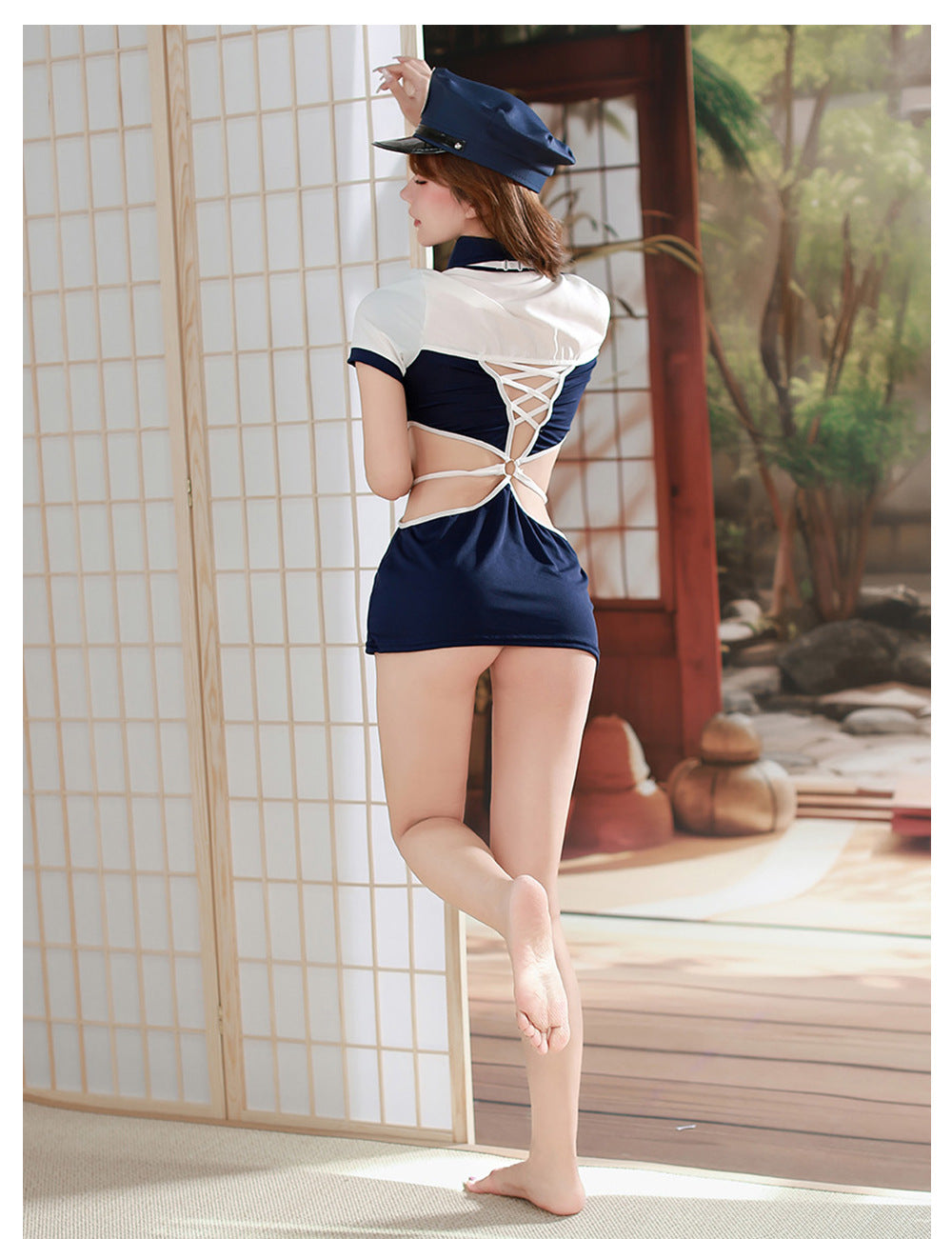 Sexy Stewardess Strap-on Dress Navy Suit Cosplay Lingerie