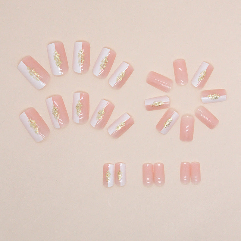 24-Piece Mid-Length Square Nails - Pink & White, Cute & Gentle