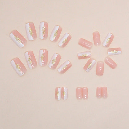 24-Piece Mid-Length Square Nails - Pink & White, Cute & Gentle