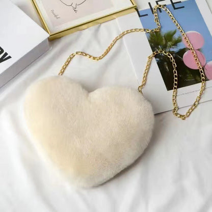 Fashionable Faux Fur Heart-Shaped Chain Crossbody Bag