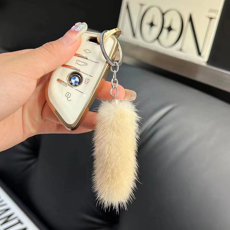 Cute Mini Real Mink Fur Tail Keychain Car Accessory