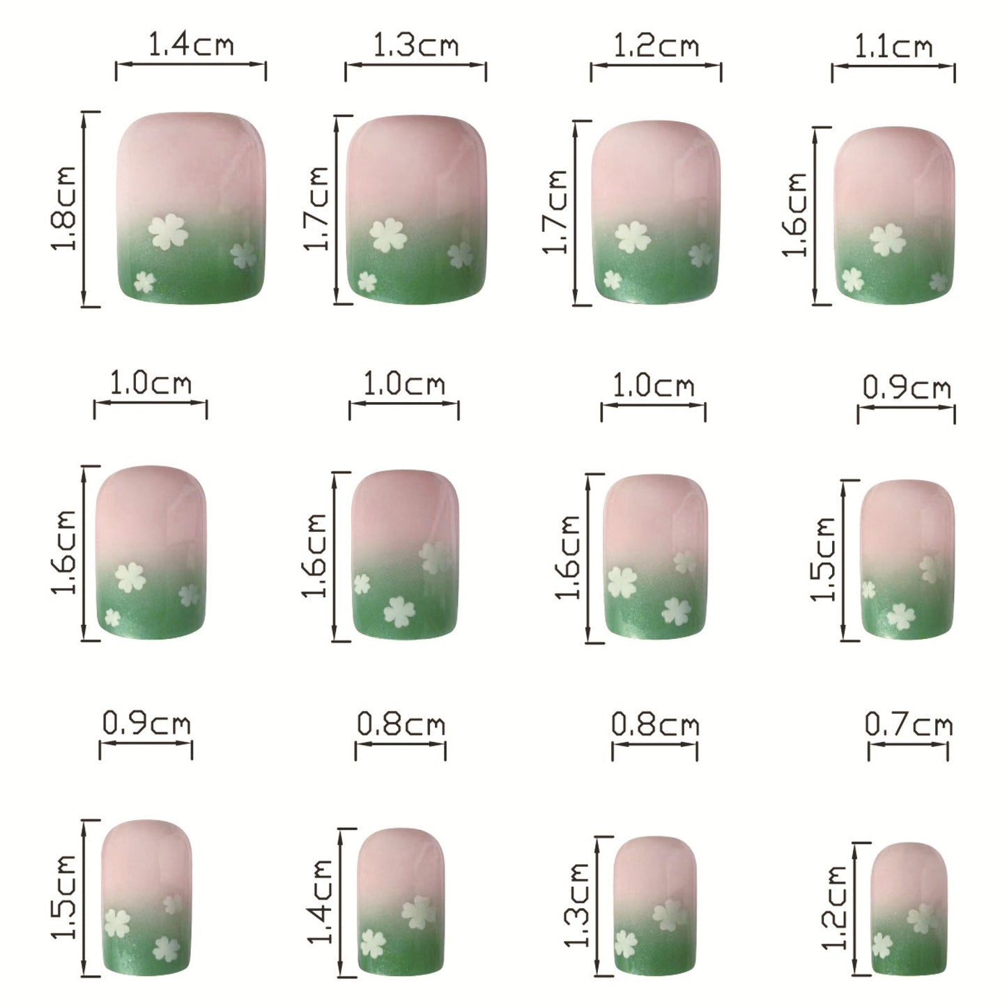 St. Patrick's Day Green Glitter Gradient Press-On Nails, Shamrock Design