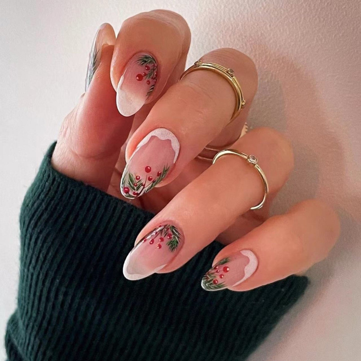 Winter Christmas Pink Transparent Almond Snowflake Tree Nail Tips