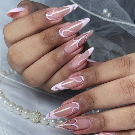 24 Pieces Pink Heart Drop-Shaped Long Nail Tips