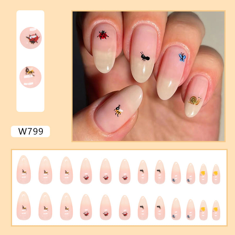 Apricot Gradient Almond Nails Adorable Animal Collection Butterfly Ant Snail Kids Nails-homeunderwear