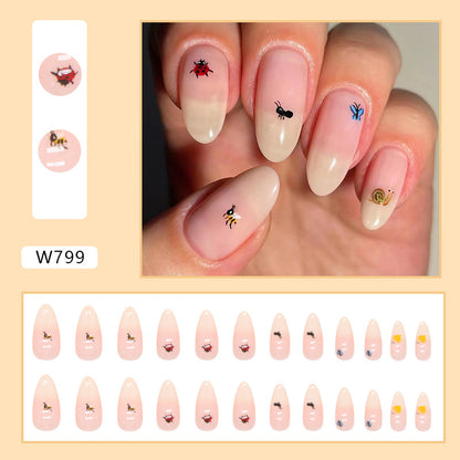 Apricot Gradient Almond Nails Adorable Animal Collection Butterfly Ant Snail Kids Nails-homeunderwear