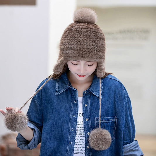 Winter Women's Mink Fur Ear Flap Hat - Stylish & Warm