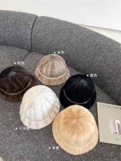 Warm Mink Fur Bucket Hat - Ear Flap Design