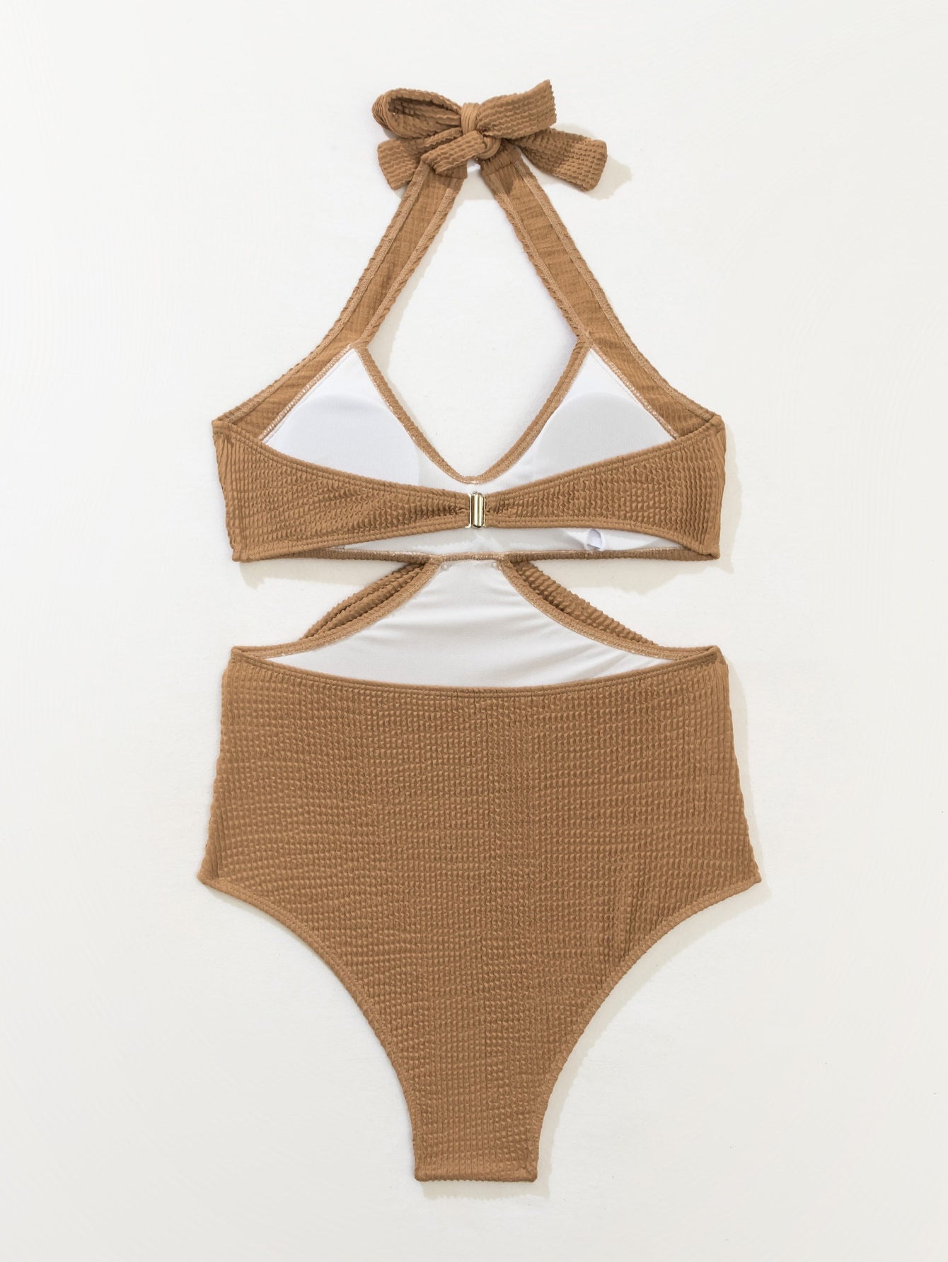 Solid Color Shoulder Cross One Piece Swimsuit