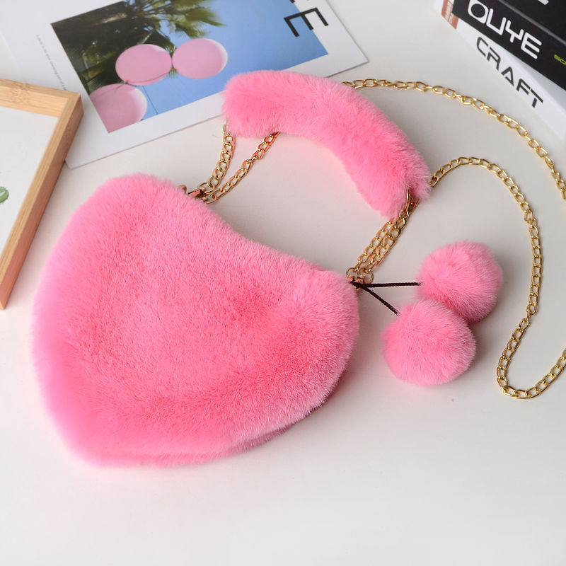 Trendy Heart Shaped Fuzzy Handbag, Clutch