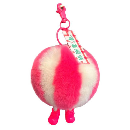 Cute Real Rabbit Fur Charm with Watermelon & Mushroom Design