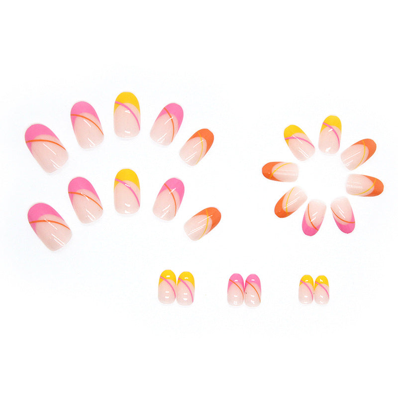 Round Head Multicolor French Nails Warm Tone Sweet Heart Fake Nails Wholesale Export-homeunderwear