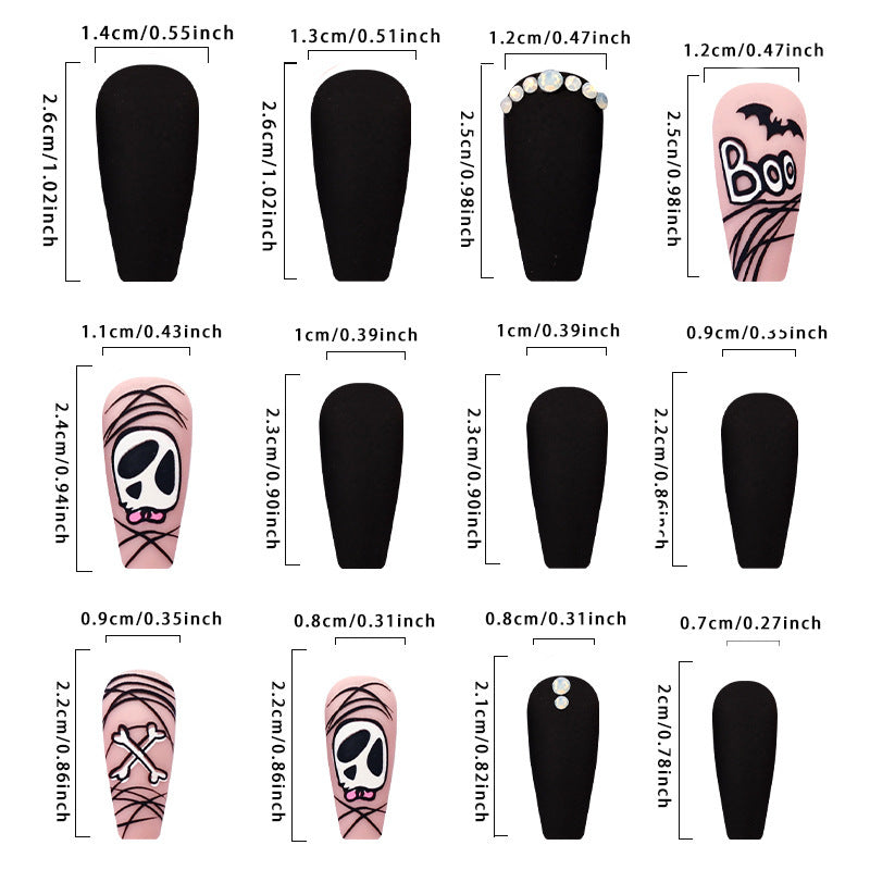 New FashionHalloween Skull and Bat Glitter Nail Tips