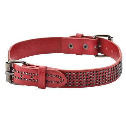 Metal Rivets Red Leather Choker