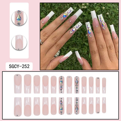 White French Crystal Fall Nails - Ready-to-Wear False Nails