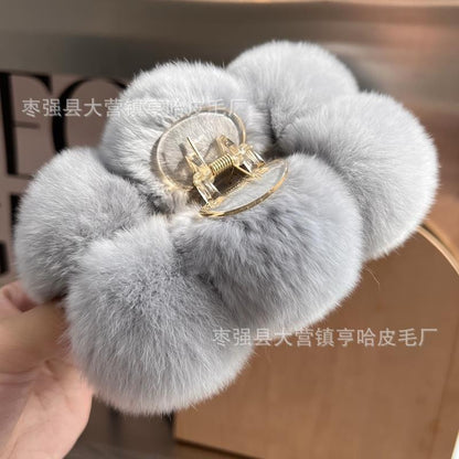 Luxury Real Rabbit Fur Large Hair Claw - Stylish Clip