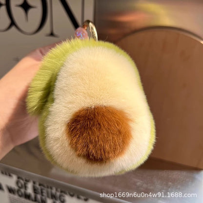 Cute Avocado Otter Fur Keychain Plush Toy Bag Charm