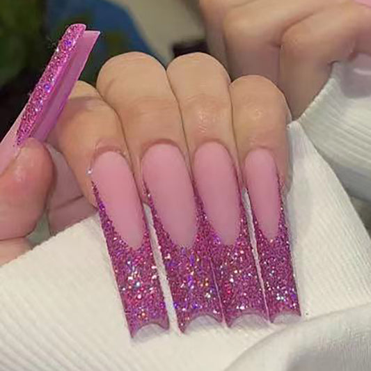 Extra Long French Tip Glitter Nail Extensions