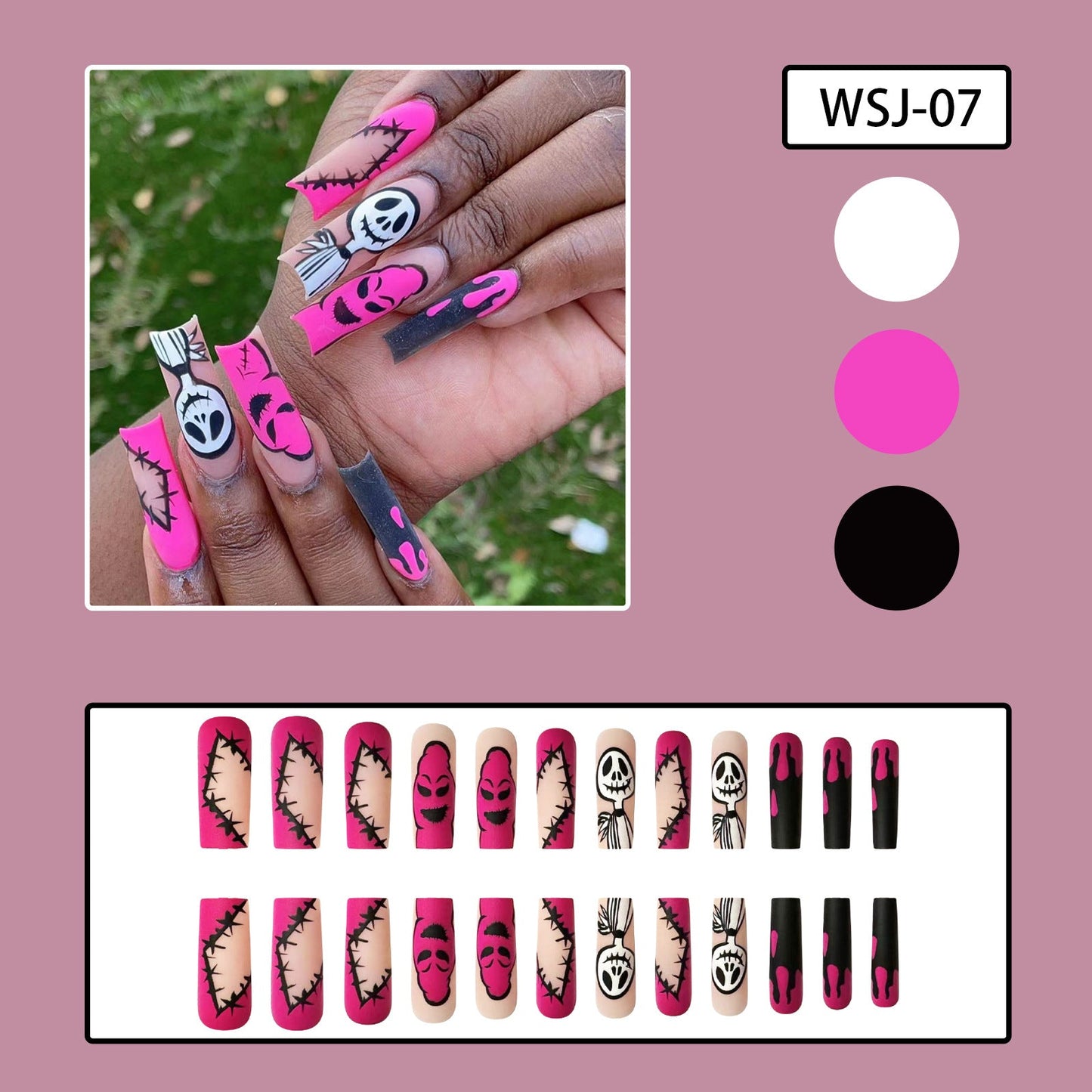 Long Pink Ghost Skull Halloween Nail Tips for Trendy Girls