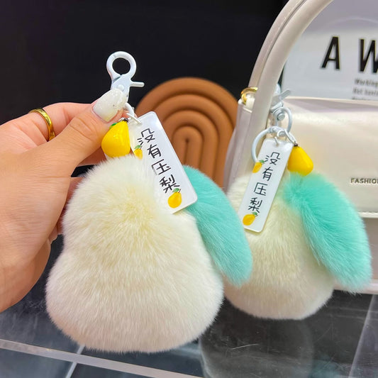 Cute Real Rabbit Fur Pear Keychain - Bag Charm