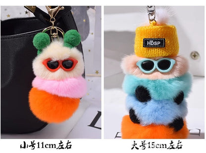 Real Rabbit Fur Caterpillar Keychain Plush Toy